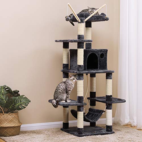 Cat Tree, Cat Condo with Hammock, Cat Tower, Smoky Grey