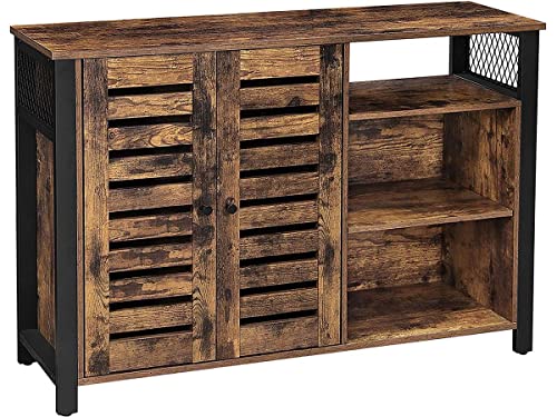 Storage Cabinet, Sideboard with 2 Doors, Adjustable Shelves, for Dining Room, Living Room, Kitchen, 110 x 33 x 75 cm, Industrial Style, Rustic Brown and Black