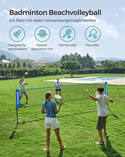 5m Badminton Net, Volleyball Net with Height Adjustable Poles, Portable Net for Junior Tennis, Beach Volleyball, Pickleball, for Garden Park Outdoors, Blue