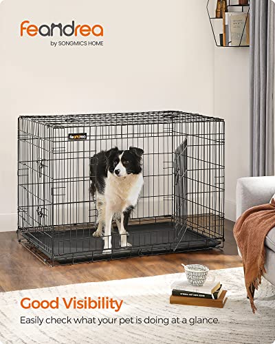 Dog Crate, Foldable, 107 cm, 2 Doors, XL, Black