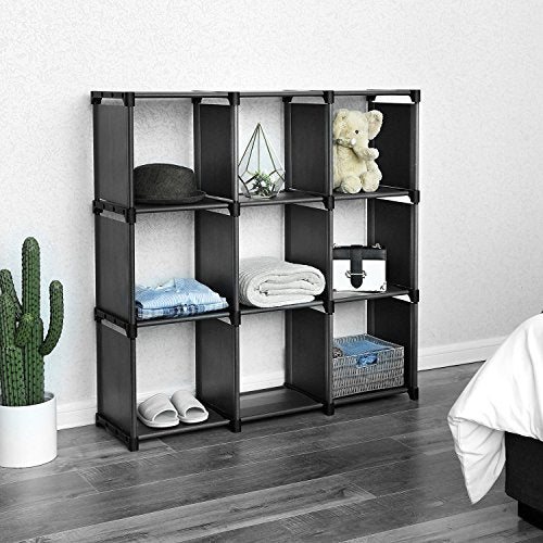 9-Cube DIY Storage Shelves, Open Bookshelf, Closet for Family Study, Organiser Rack, Cabinet in Living Room, Black