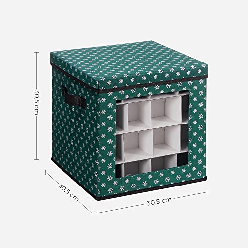 Christmas Bauble Storage Boxes, Set of 3 Storage Cube Bins for Christmas Decorations, 64 Box Places, Modular Dividers, 30.5 x 30.5 x 30.5 cm, Green