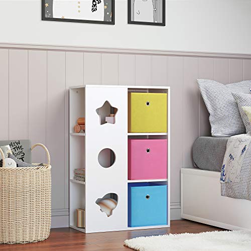 Toy and Book Organiser for Kids, Multi-Functional Storage Unit with Boxes, Shelves, Storage Rack for Children’s Room, Playroom, White, Blue, Pink, and Yellow