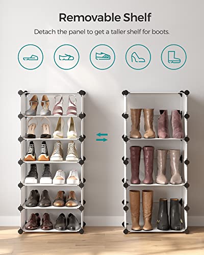 Interlocking Shoe Rack, Rectangular Storage Organiser, 10 Slot Modular DIY Storage Shelf Unit, 40 x 30 x 17 cm for Each Slot, Plastic Wardrobe with Doors, White