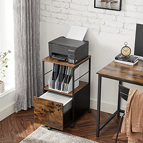 Filing Cabinet for Home Office, Rolling File Cabinet with Drawer, for Suspended Folder, A4 and Letter Size Documents, Printer Stand with Castors, Industrial, Rustic Brown and Black