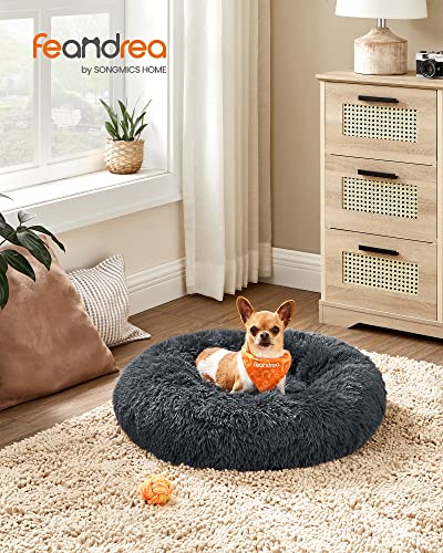 Dog Bed, Donut Cat Bed, Fluffy Calming Pet Bed with Removable, Washable Cover, Soft Long Plush, 60 cm, Dark Grey