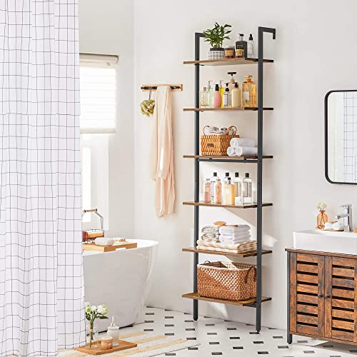 Ladder Shelf, 6-Tier Bookshelf, Wall Shelf for Living Room, Office, Kitchen, Bedroom, 60 x 30 x 204.8 cm, Industrial, Rustic Brown and Black