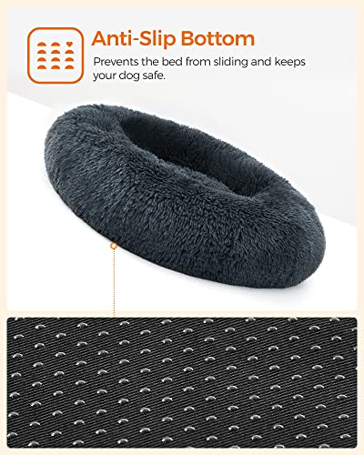 Dog Bed, Donut Cat Bed, Fluffy Calming Pet Bed with Removable, Washable Cover, Soft Long Plush, 80 cm, Dark Grey