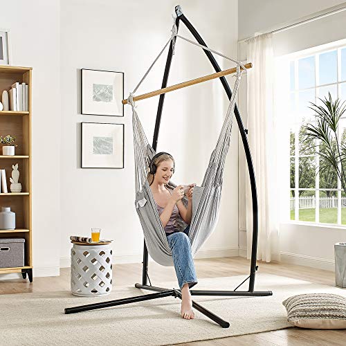 Hanging Chair, Hanging Chair with 2 Cushions, Metal Chain, Maximum Load 150 kg, Indoor and Outdoor Use, Living Room, Bedroom, Grey