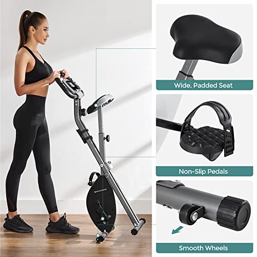 Exercise Bike, Fitness Bicycle, Foldable Indoor Trainer, 8 Magnetic Resistance Levels, with Floor Mat, Pulse Sensor, Phone Holder, 100 kg Max. Weight, Black