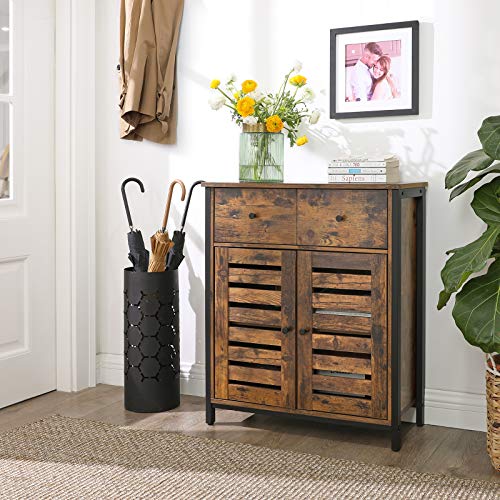 Floor Cabinet, Freestanding Cabinet with 1 Drawer and Shelf, Kitchen Storage Cabinet, Louvered Doors, for Living Room, Hallway, Office, Bedroom, Rustic Brown