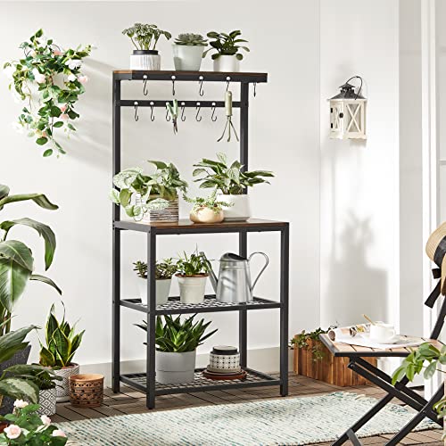 Kitchen Storage Unit, Shelf Organiser and Baker's Rack with Storage Shelves, 12 Hooks, Industrial Microwave Oven Shelf, 60 x 40 x 151.5 cm, Rustic Brown and Black