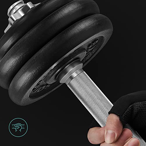 2-in-1 Dumbbells Set, 2 x 15 kg Cast Iron Adjustable Weights, with Extra Steel Barbell Bar, Fitness Training, Weight Lifting, at Home Gym, Black