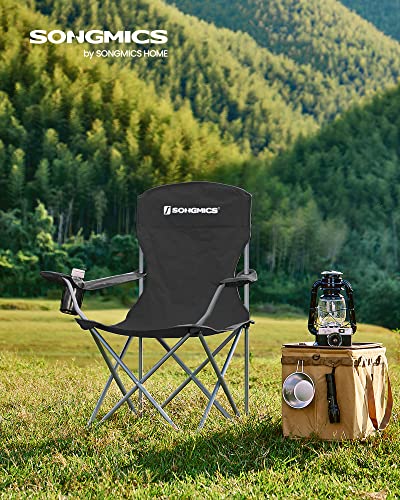 Set of 2 Folding Camping Chairs, Comfortable, Heavy Duty Structure, Max. Load Capacity 150 kg, with Cup Holder, Outdoor Chairs, Black