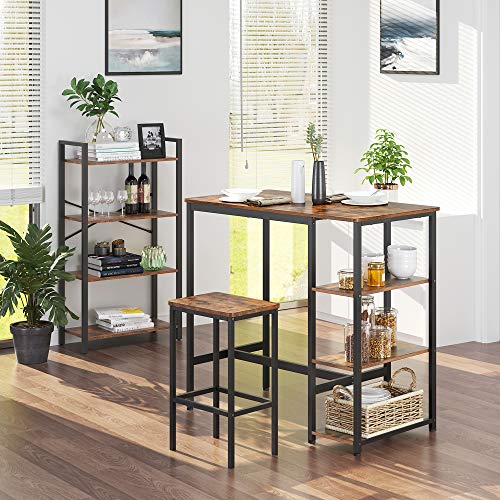 Bar Table, Kitchen Table, Dining Table with 3 Shelves, Stable Steel Structure, for Bar Party Cellar, Restaurant, 109 x 60 x 100 cm, Industrial Style, Easy to Assemble, Rustic Brown