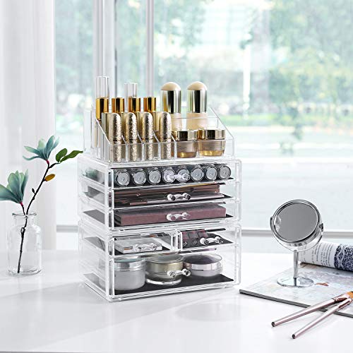 Large Clear Acrylic Make up Organiser, Stackable Cosmetic Box, with 6 Drawers, for Palette Brush Foundations Lipstick Nail Polish Hairpins, Great Gift for Loved Ones