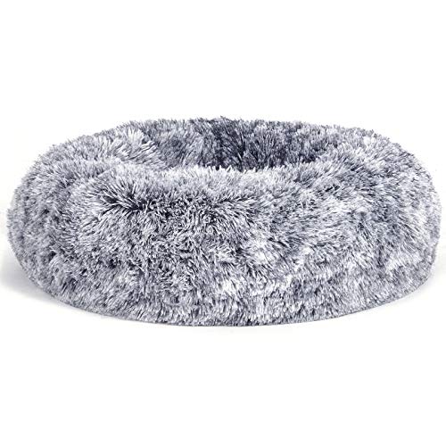 Dog Bed, Donut Cat Bed, Fluffy Calming Pet Bed with Removable, Washable Cover, Soft Long Plush, 70 cm, Grey