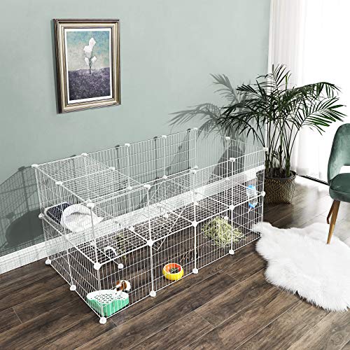 2-Floor Metal Pet Playpen, 36 Grid Panels, Customisable Cage Enclosure for Small Animals, Guinea Pigs Hamster Runs, Rabbit Hutches, Includes Mallet, Indoor Use, 143 x 73 x 71 cm, White