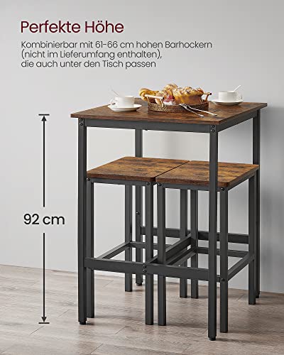 Breakfast Bar, Square Tall Bar Table, Heavy-Duty Steel Frame, 60 x 60 x 90 cm, Easy Assembly, for Kitchen Living Room, Industrial Style, Rustic Brown and Black