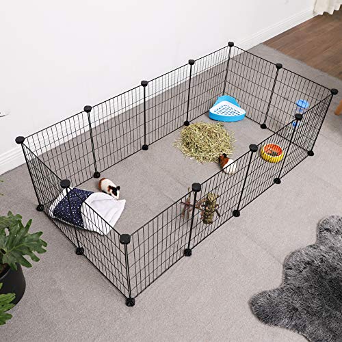 Guinea Pig Playpen, Indoor Rabbit Run Hutch Cage, Large Exercise Enclosure, DIY Metal Modular Fence for Hamster, Pet, Small Animals, Black