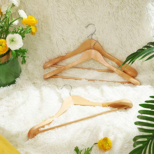 Suit Hangers, Set of 6, Solid Wood Contoured Hangers with Extra Wide Shoulders, Non-Slip for Outfits, Shirts, Coats, Jackets, Trousers, Pants, 360° Swivel Hook, Natural Colour