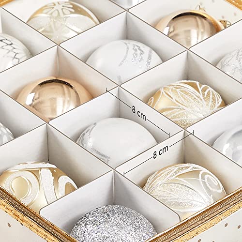 Plastic Christmas Ornament Storage Boxes, 2 Pack Christmas Ball Organisers, Keeps 128 Holiday Ornaments and Holiday Decor, Removable Dividers, Semi-Transparent and Golden