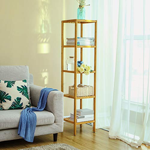 5-Tier Bamboo Bathroom Shelf, Standing Kitchen Rack, 33 x 33 x 146 cm(L x W x H), for Narrow Spaces, Living Room, Bedroom, Hallway