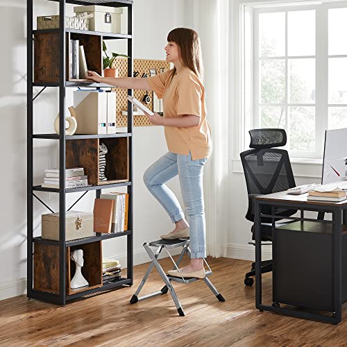 2-Step Ladder, Folding Ladder, 20 cm Wide Steps Covered with Non-Slip Rubber, with Handle, Max. Static Load 150 kg, Steel, Grey and Black