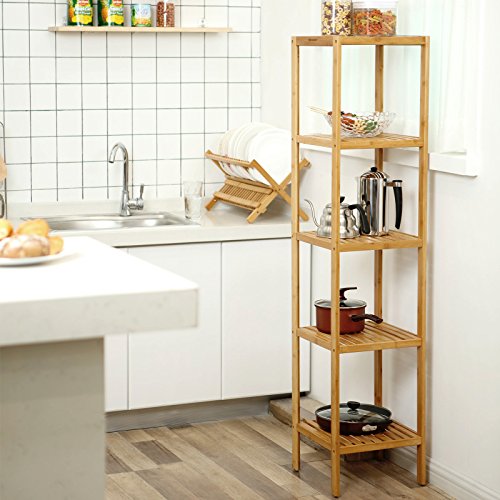 5-Tier Bamboo Bathroom Shelf, Standing Kitchen Rack, 33 x 33 x 146 cm(L x W x H), for Narrow Spaces, Living Room, Bedroom, Hallway