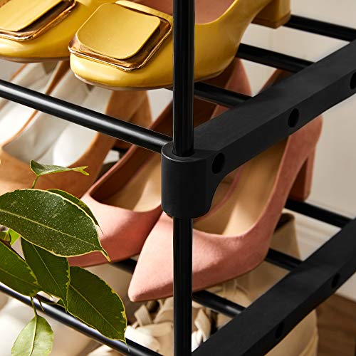 5-Tier Shoe Rack, Metal Shoe Storage Organiser, Stackable Storage Rack, Space-Saving, Freestanding Shelf, for Hallway, Bedroom, Living Room, Black