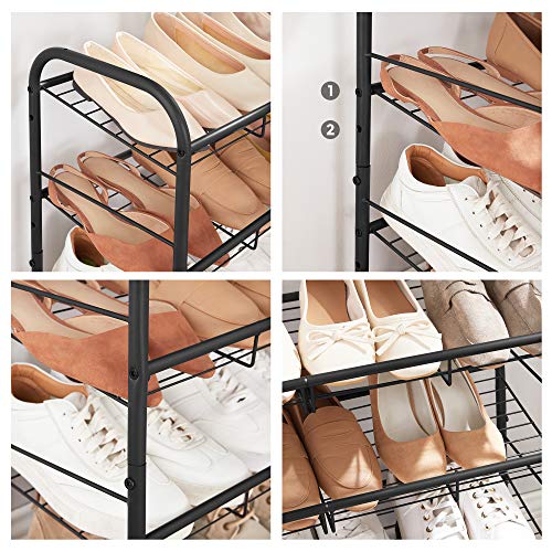 4-Tier Shoe Rack, Stackable Shoe Storage Organiser, Hold up to 16 Pairs, Steel, 68.5 x 27.5 x 65 cm, for High Heels, Trainers, Slippers, in the Entryway, Black