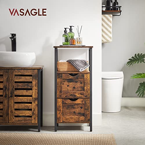 Bathroom Cabinet, 2 Drawers, Open Compartment, Chest of Drawers, Slim, Space-Saving, Bathroom Furniture, 37 x 30 x 80 cm, Vintage Brown/Black