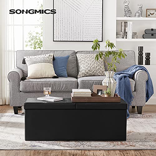 120L Folding Ottoman Bench Storage Box Storage Cube Flipping Lid Shoe Bench Footstool Load Capacity of 300 Kg Black 110 x 38 x 38 cm