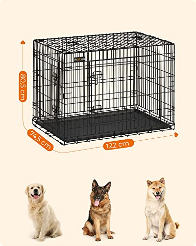 Dog Crate, Foldable, 122 cm Long, 2 Doors, XXL, Black