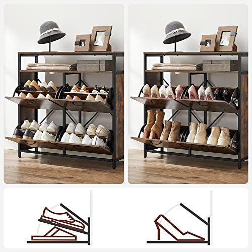 Shoe Cabinet with 4 Flaps Shoe Rack Shoe Tipper Shoe Chest in Hallway for 12-20 Pairs of Shoes, 98.3 x 30 x 95 cm, Vintage Brown/Black