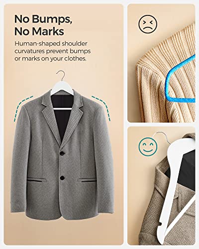 Set of 20 Rubber Coat Hangers Solid Wood Non-Slip Notches in the Shoulder Area with Bar for Trousers Rotatable 360° for Suits Shirts Coats White