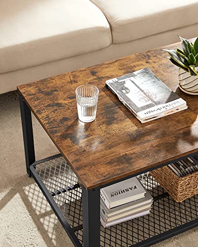 Coffee Table, Cocktail Table, Easy to Assemble, Industrial Side Table, Bedroom, with Metal Frame, with Storage Shelf, for Living Room, Bedroom, Rustic Brown