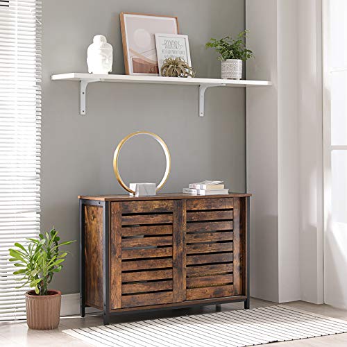 Sideboard, Kitchen Cabinet with Sliding Doors, Chest of Drawers, Living Room, Hall, Kitchen, Home Office, Steel Frame, Industrial Style, Rustic Brown and Black