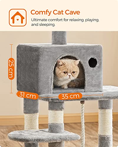 Cat Tree, Stable Cat Tower, 2 Plush Perches, 143cm, Light Grey