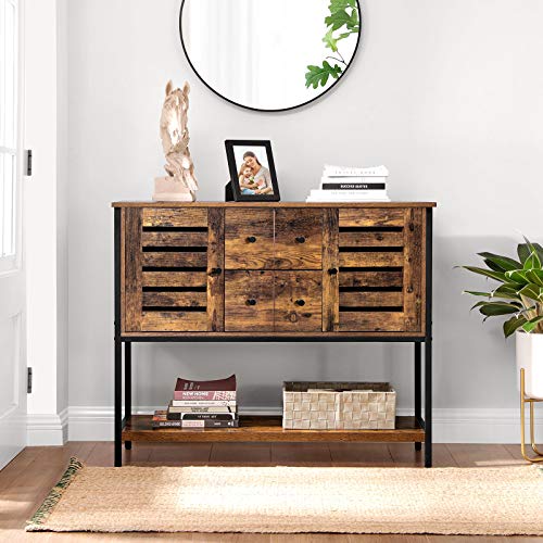 Storage Cabinet, Sideboard with 2 Drawers, 2 Cupboards, and Shelf, for Dining Room, Living Room, Kitchen, 100 x 35 x 84.5 cm, Industrial Style, Rustic Brown and Black