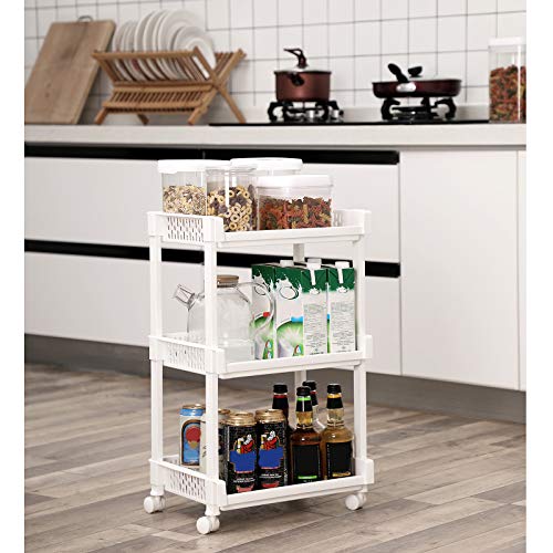 Rolling Trolley Storage Unit with 3 Shelves for Kitchen Bathroom Cellar