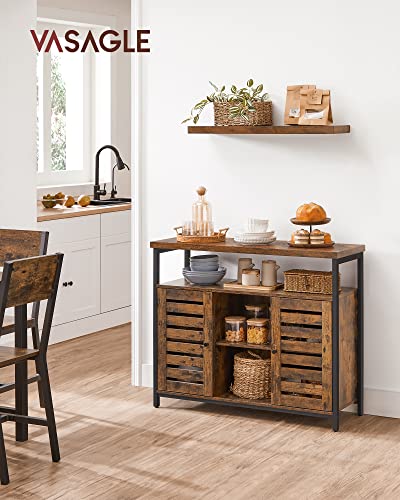 Floor Standing Cabinet, Kitchen Storage Cabinet with Cupboard and Shelves, Louvred Doors, for Dining Room, Living Room, Hallway, Bedroom, Rustic Brown and Black