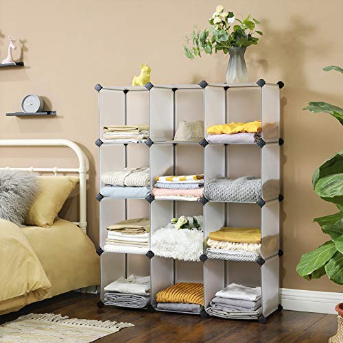 Closet Cabinet, Bookcase, Storage Unit, Interlocking Plastic Cubes, Easy to Assemble, for Living Room, Closet, Bedroom, Office, Includes Rubber Mallet, White