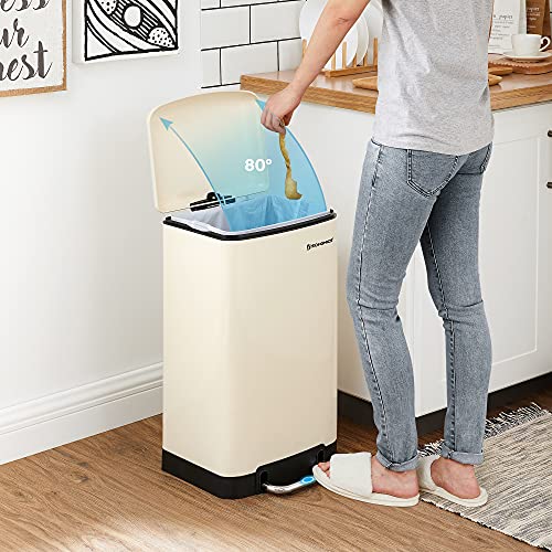 Rubbish Bin, 30 L Kitchen Bin, Steel Pedal Bin with Inner Bucket and Lid, Soft Closure, Odour Seal for Kitchen, Living Room, Cloud White