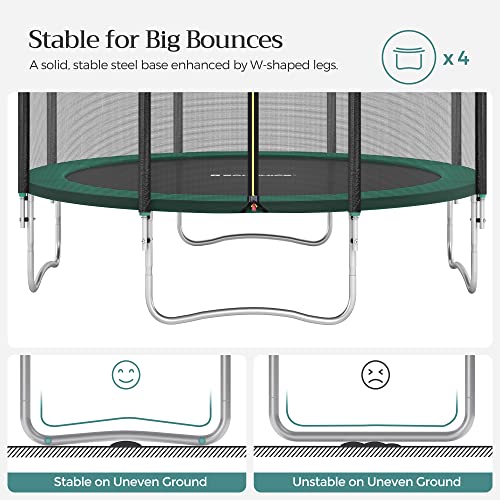 Trampoline 366 cm (12 ft), Outdoor Backyard Trampoline, TÜV Rheinland GS Certificate, with Enclosure Safety Net, Spring Cover Pad, Ladder, Holds 150 kg, Green