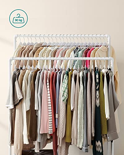 Clothes Rail, Clothes Rack, Coat Stand with Double Hanging Rail, Wheels, Storage Shelf, Maximum Load of 110 kg, Industrial Style, for Bedroom, Dressing Room White