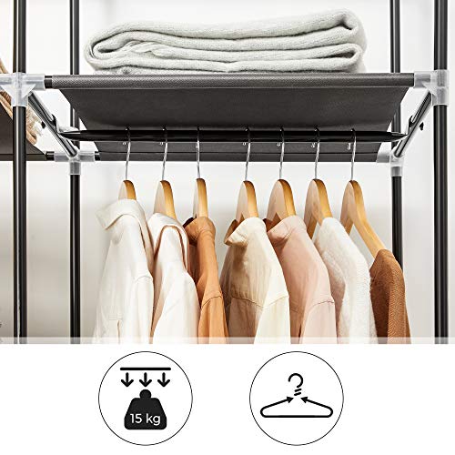 Folding Wardrobe, Fabric Cabinet, Foldable Coat Rack with 2 Clothes Rails, 175 x 150 x 45 cm, Black, Canvas