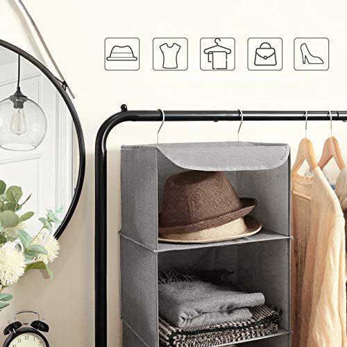 Hanging Storage with 6 Shelves Wardrobe Closet Organiser + 2 Clips, Grey 30 x 30 x 130 cm (W x D x H)