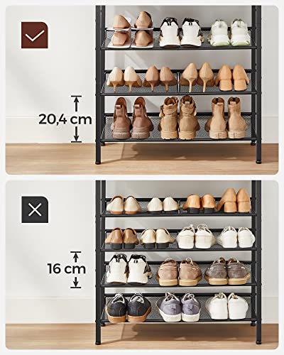 5-Tier Shoe Rack, Tall Shoe Storage with 4 Mesh Shelves and Large Top for Bags, Space-Saving for Entryway, Hallway, Steel, Industrial, Rustic Brown and Black