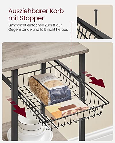 Baker’s Rack with Shelves, Microwave Stand with Wire Basket, 6 S-Hooks, Kitchen Shelf, Utility Storage for Spices, Pots, and Pans, Greige and Black